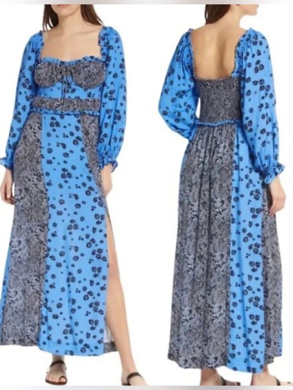 Free People Blue Floral Patchwork Maxi Dress ( has a minor detail look at pic)